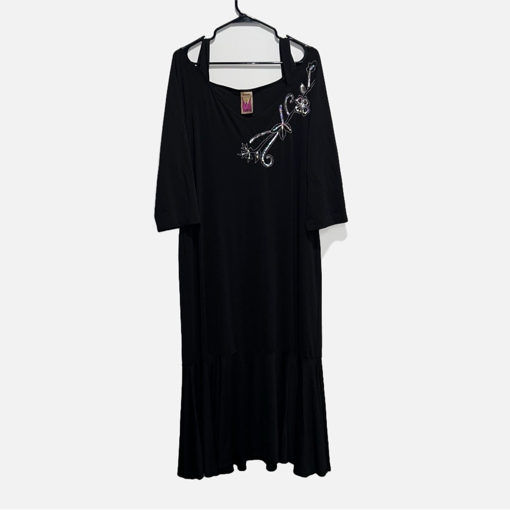 Vintage Original Anthony Open Shoulder Mermaid Maxi Dress w/ Sequins